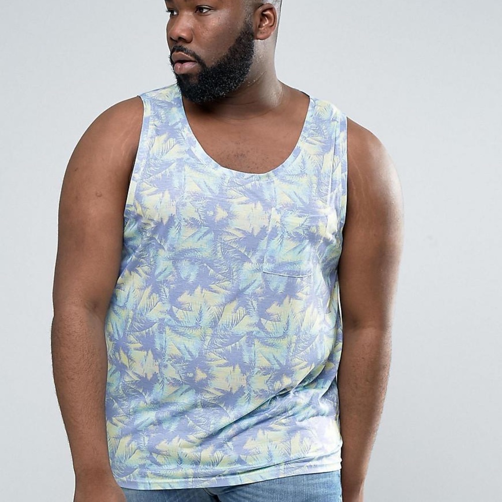 Tropical palm print pocket tank